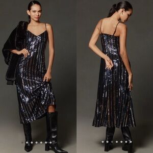 Anthropologie Maeve sleeveless sequin stripe Midi Dress